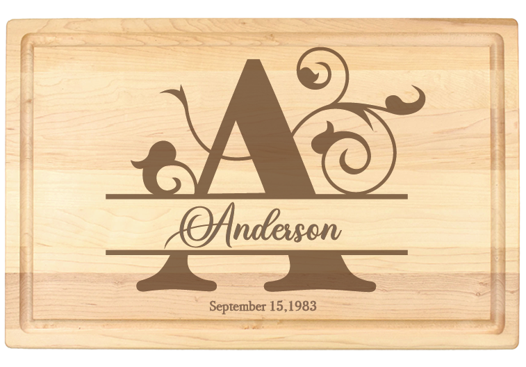 This Monogram Charcuterie Board makes a memorable gift for weddings, housewarmings, corporate recognition, or other special occasions. Truly unique, this premium hardwood board is easy to maintain. Its lasting beauty makes it one of our top-selling gifts.   Dimensions:  10 1/2" x 17" x 3/4"