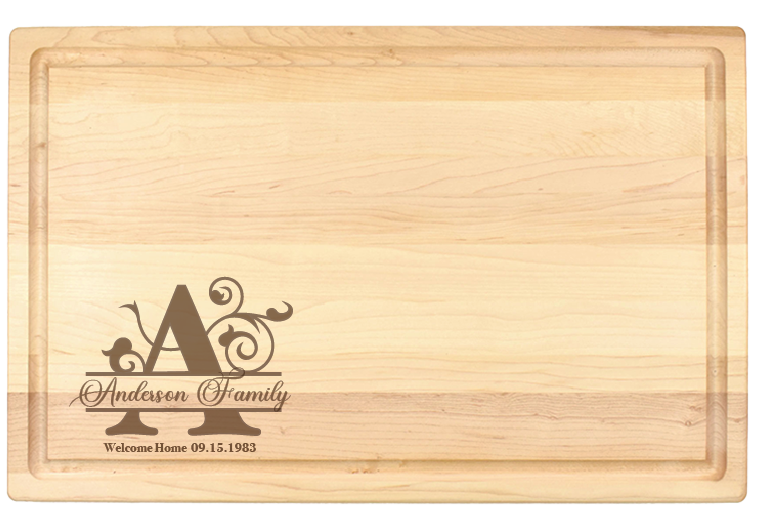 The Mini Monogram Charcuterie Board makes a memorable gift for weddings, housewarmings, corporate recognition, or other special occasions. Truly unique, this premium hardwood board is easy to maintain. Its lasting beauty makes it one of our top-selling gifts.  Dimensions:  10 1/2" x 17" x 3/4"