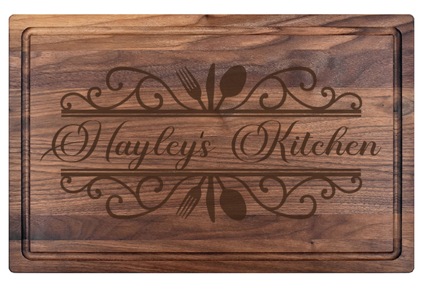 This Cook's Kitchen Charcuterie Board makes a memorable gift for weddings, housewarmings, corporate recognition, or other special occasions. Truly unique, this premium hardwood board is easy to maintain. Its lasting beauty makes it one of our top-selling gifts.  Dimensions:  10 1/2" x 17" x 3/4"