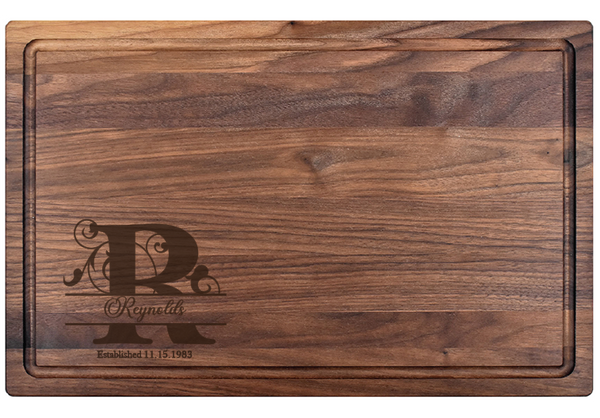 The Mini Monogram Charcuterie Board makes a memorable gift for weddings, housewarmings, corporate recognition, or other special occasions. Truly unique, this premium hardwood board is easy to maintain. Its lasting beauty makes it one of our top-selling gifts.  Dimensions:  10 1/2" x 17" x 3/4"